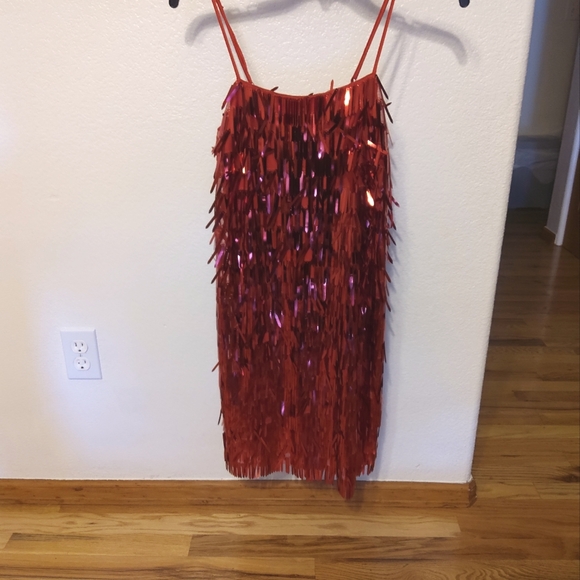NWT Red Layered Sequin Fringe Mini Dress Junior L Firm Price * Last 1 - Picture 2 of 3